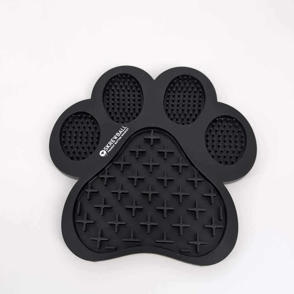 Skrewball Peanut Butter Whiskey Black Paw Shape Silicone Distraction Dog Mat NEW